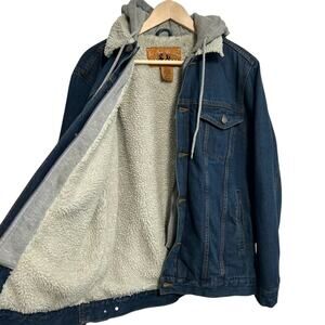 Vintage 90s Sherpa Lined Denim Jacket M Hooded Trucker Workwear Y2K Oversized